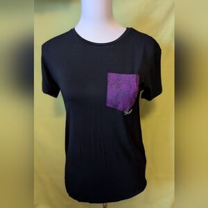 GUESS Black Tee with Purple Pocket